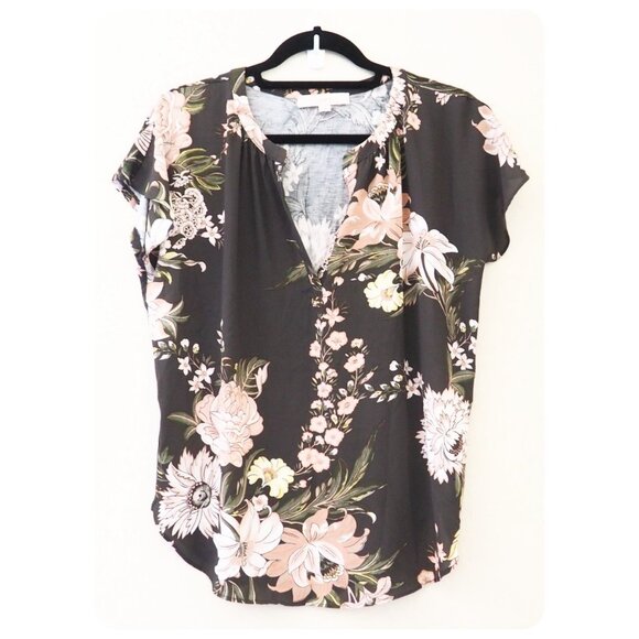 LOFT Floral Split Neck Blouse sz S - Picture 1 of 4